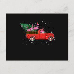 Flamingo rijdt op rode vrachtwagen Xmas kersthoed  Feestdagenkaart
