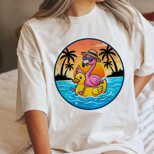 Flamingo rijdt op rubberen eend Tropische zonsonde Tri-Blend Shirt