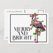 Flamingo | rode groene borstkreep briefkaart (Voorkant / Achterkant)