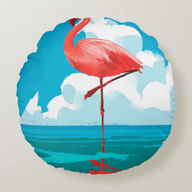 Flamingo Rond Kussen (Voorkant)