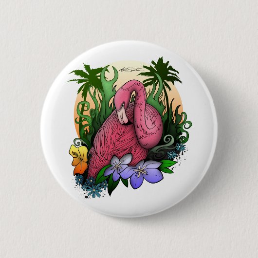 Flamingo Ronde Button 5,7 Cm (Voorkant)