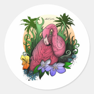 Flamingo Ronde Sticker