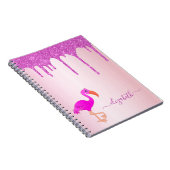 Flamingo roos goud paarse glitter druppelnaam notitieboek (Rechterzijde)