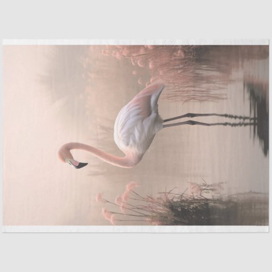 Flamingo, Roos roze, Misty Lake, Pampas Grass Tissuepapier (Voorkant)