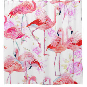 Flamingo Roos: Waterverf vogelbloem Douchegordijn