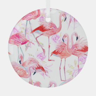 Flamingo Roos: Waterverf vogelbloem Glas Ornament