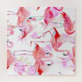 Flamingo Roos: Waterverf vogelbloem Legpuzzel (Horizontaal)