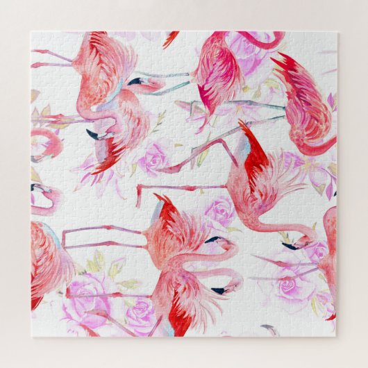 Flamingo Roos: Waterverf vogelbloem Legpuzzel (Horizontaal)