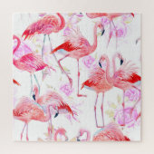 Flamingo Roos: Waterverf vogelbloem Legpuzzel (Verticaal)