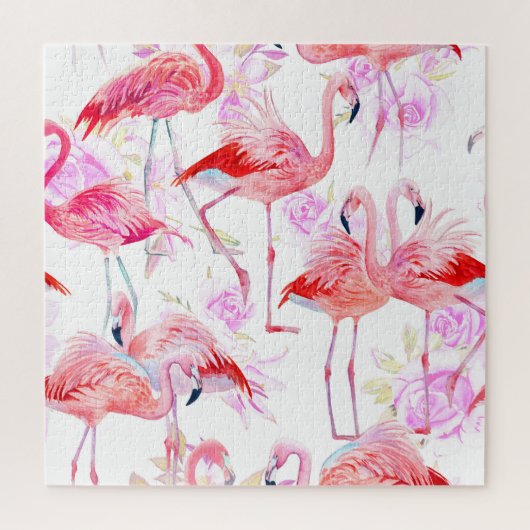 Flamingo Roos: Waterverf vogelbloem Legpuzzel (Verticaal)