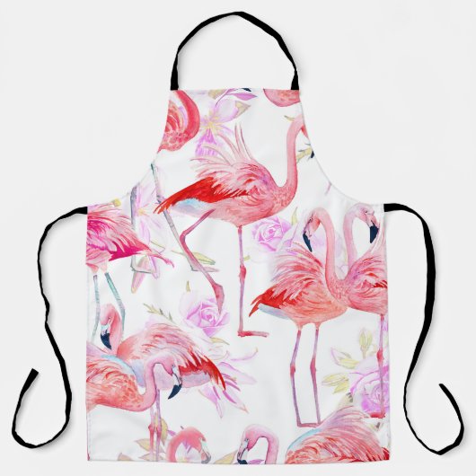 Flamingo Roos: Waterverf vogelbloem Schort (Voorkant)