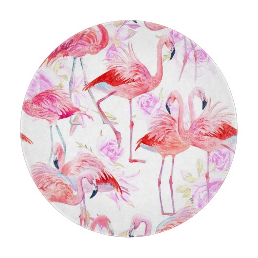 Flamingo Roos: Waterverf vogelbloem Snijplank (Voorkant)