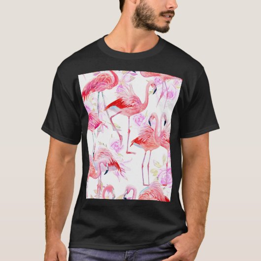 Flamingo Roos: Waterverf vogelbloem T-shirt (Voorkant)