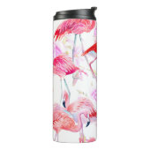 Flamingo Roos: Waterverf vogelbloem Thermosbeker (Gedraaid links)