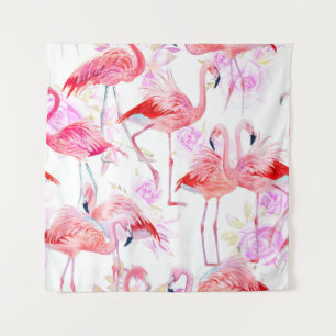 Flamingo Roos: Waterverf vogelbloem Wandkleed