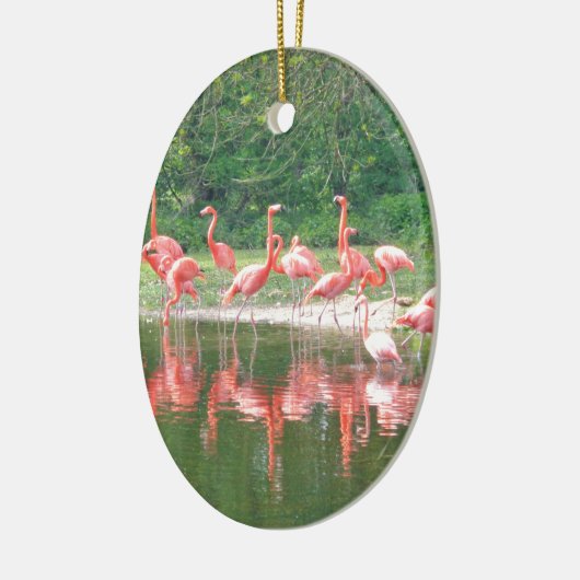 Flamingo Row bij het Leermeer, vogelroze wild Keramisch Ornament (Links)