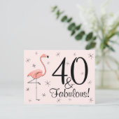 Flamingo Roze "40 en Fabulous!" briefkaart (Staand voorkant)