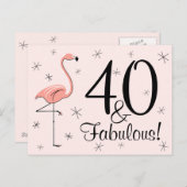 Flamingo Roze "40 en Fabulous!" briefkaart (Voorkant / Achterkant)