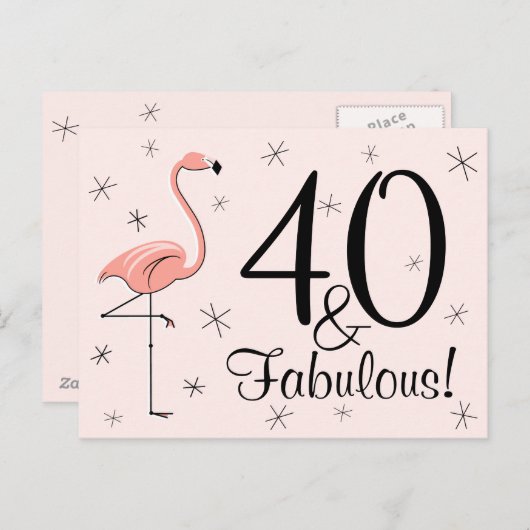 Flamingo Roze "40 en Fabulous!" briefkaart (Voorkant / Achterkant)