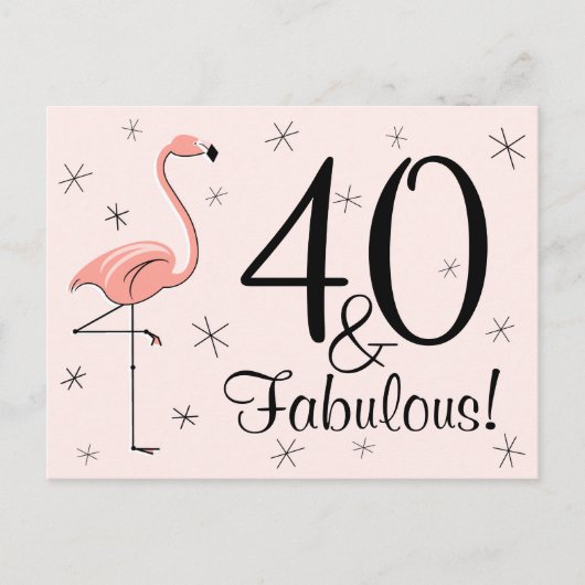 Flamingo Roze "40 en Fabulous!" briefkaart (Voorkant)