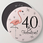 Flamingo Roze '40 en Fabulous!'-toets Ronde Button 6,0 Cm (Voorkant /achterkant)
