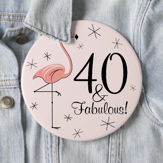 Flamingo Roze '40 en Fabulous!'-toets Ronde Button 6,0 Cm (In situ)