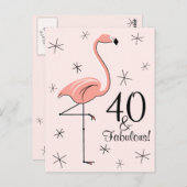 Flamingo Roze "40 en Fabulous!" verticaal briefkaa Briefkaart (Voorkant / Achterkant)