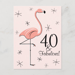 Flamingo Roze "40 en Fabulous!" verticaal briefkaa Briefkaart