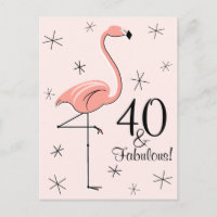 Flamingo Roze "40 en Fabulous!" verticaal briefkaa