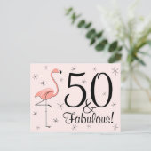 Flamingo Roze "50 en Fabulous!" briefkaart (Staand voorkant)