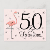 Flamingo Roze "50 en Fabulous!" briefkaart (Voorkant)