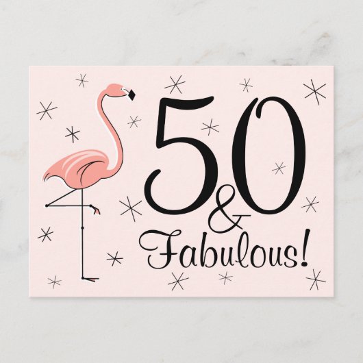 Flamingo Roze "50 en Fabulous!" briefkaart (Voorkant)