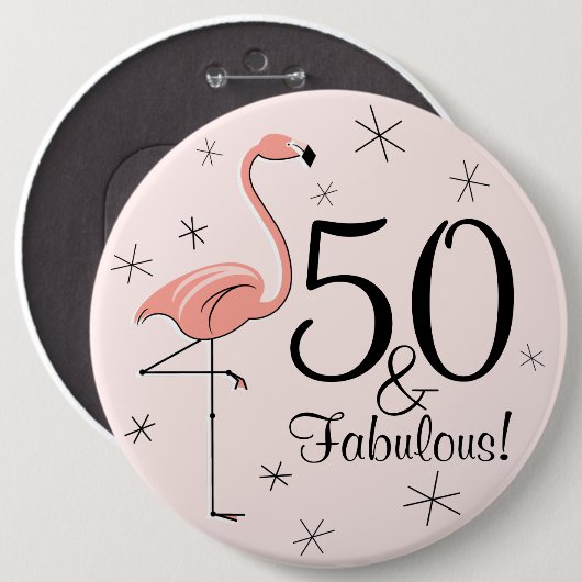 Flamingo Roze '50 en Fabulous!'-toets Ronde Button 6,0 Cm (Voorkant /achterkant)