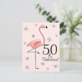 Flamingo Roze "50 en Fabulous!" verticaal briefkaa Briefkaart (Staand voorkant)