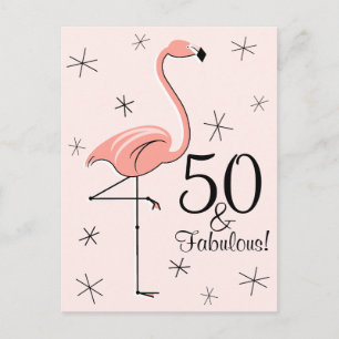 Flamingo Roze "50 en Fabulous!" verticaal briefkaa Briefkaart