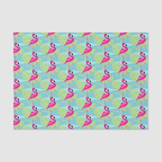 Flamingo roze aqua blauwgroen vogelpapier tissuepapier (Voorkant)