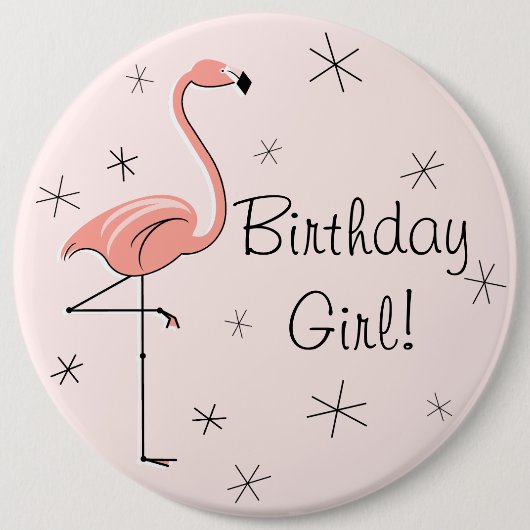 Flamingo Roze 'Birthday Girl'-knop Ronde Button 6,0 Cm (Voorkant)