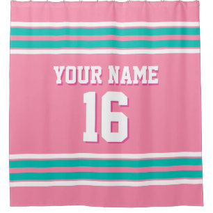 Flamingo Roze Blauwgroen Witte Strepen Sport Jerse Douchegordijn