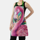 Flamingo Roze Bloem Grappig Cute Groen Schort (Insitu)