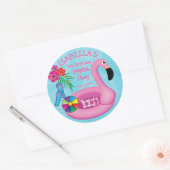 Flamingo Roze Bloemen 5e verjaardag Pool Party Ronde Sticker (Envelop)