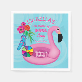 Flamingo Roze Bloemen 5e verjaardag Pool Party Servet