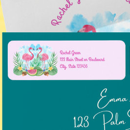 Flamingo Roze Bruiloft retour Etiket