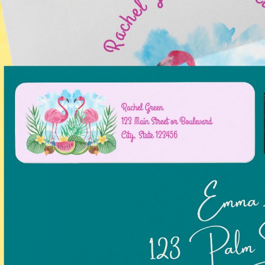 Flamingo Roze Bruiloft retour Etiket