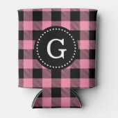 Flamingo Roze Buffalo Geruite Plaid 1I Monogram Blikjeskoeler (Voorkant)