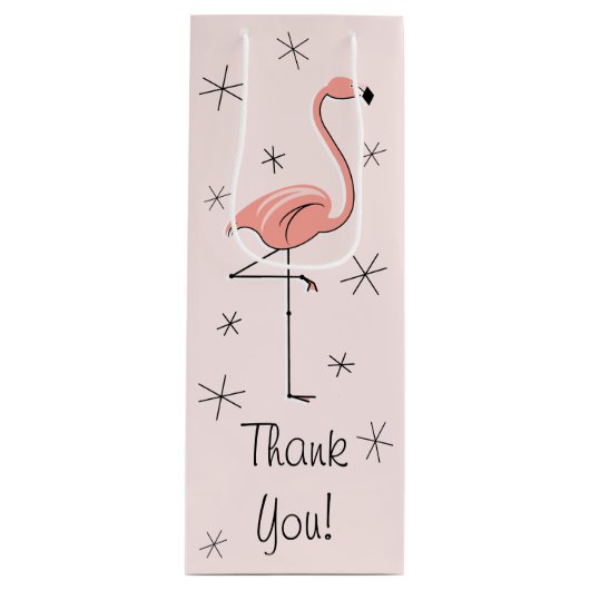 Flamingo Roze 'Dank je' cadeauzak Wijn Cadeautas (Voorkant)