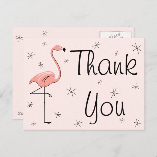 Flamingo Roze "Dank u" briefkaart (Voorkant / Achterkant)