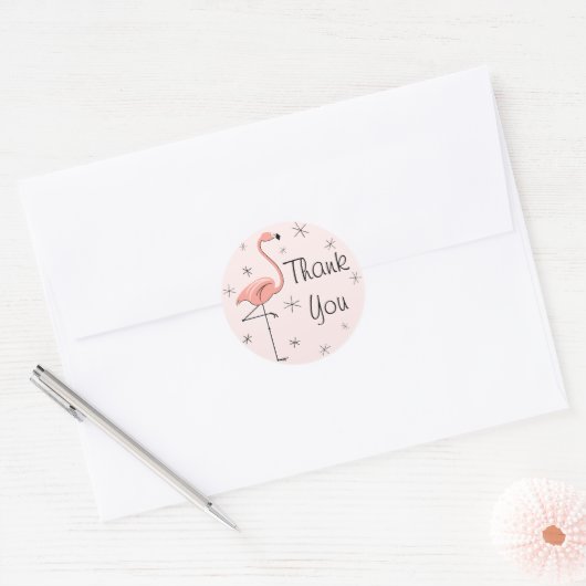 Flamingo Roze Dank u sticker (Envelop)