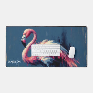 Flamingo Roze en Blauwe Olieverfschilderij Monogra Bureaumat