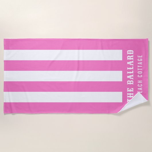 Flamingo roze en witte strepen | Beach House Strandlaken (Voorkant)