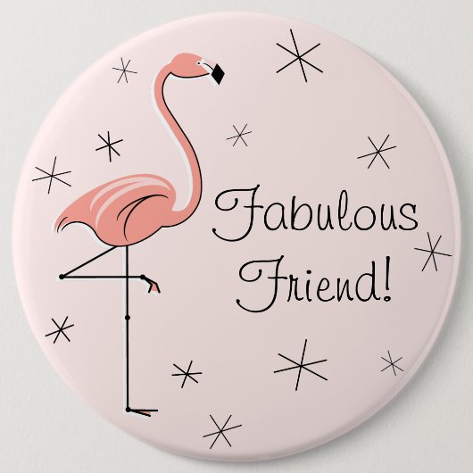 Flamingo Roze 'Fabulous Friend'-knop Ronde Button 6,0 Cm (Voorkant)